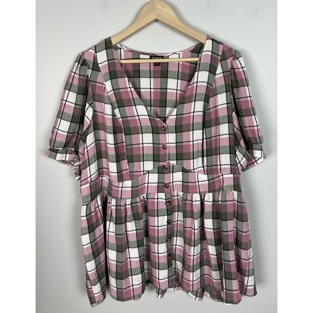 Torrid Babydoll Crinkle Flannel Gauze Button UpShort Sleeve Plus Size 2 Women’s